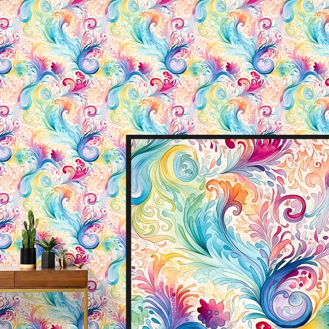 Abstract Light Aqua Pink Floral Paisley  Wallpaper (Creator Uploaded)