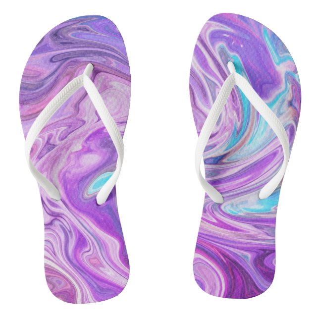 Abstract Light Blue Purple Liquid Swirl Jandals (Footbed)