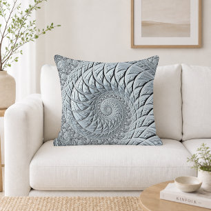 Abstract Light Gray Spiral Fractal Throw Pillow