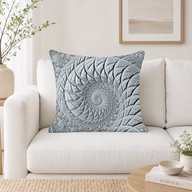 Abstract Light Gray Spiral Fractal Throw Pillow (Creator Uploaded)