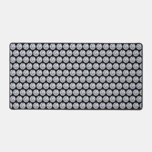 Abstract Light Grey Diamonds on Black Desk Mat