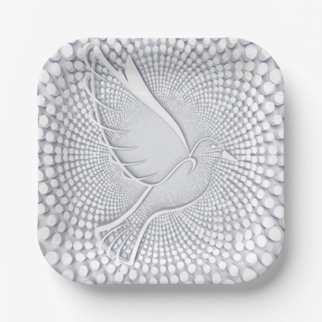 Abstract Light Grey Dove Bird Paper Plate (Front)