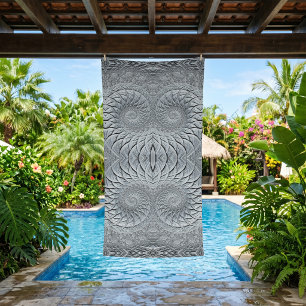 Abstract Light Grey Spiral Fractal Beach Towel