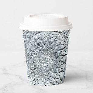 Abstract Light Grey Spiral Fractal Paper Cups