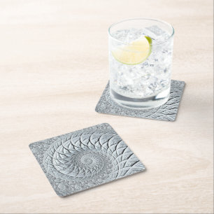 Abstract Light Grey Spiral Fractal Square Paper Coaster