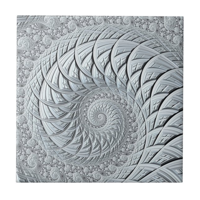 Abstract Light Grey Spiral Fractal  Tile (Front)