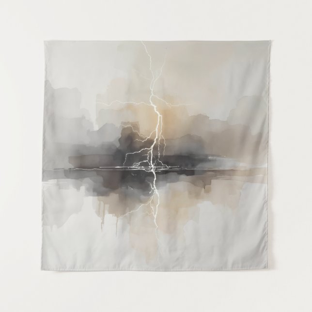 Abstract Lightning in Neutrals Print Tapestry (Front)