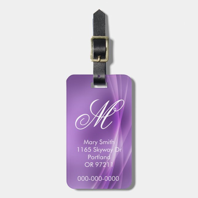Abstract Lights Custom Monogram Purple Luggage Tag (Front Vertical)