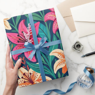 Abstract Lilies Butterflie Wrapping Paper