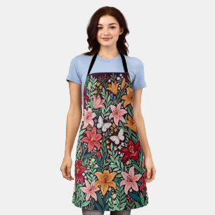 Abstract Lilies Butterflies Cottagecore Apron