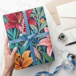 Abstract Lilies Garden Butterflies Wrapping Paper