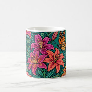 Abstract Lilies Monarch Butterfly Coffee Mug