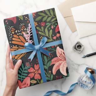 Abstract Lilies Monarch Butterfly Wrapping Paper