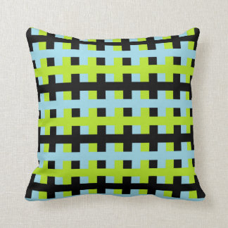 Abstract Lime Green, Black and Pastel Blue Cushion