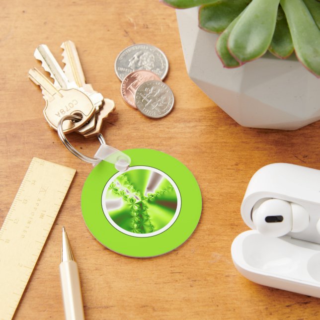 Abstract Lime Green Fractal Key Ring (Desk)