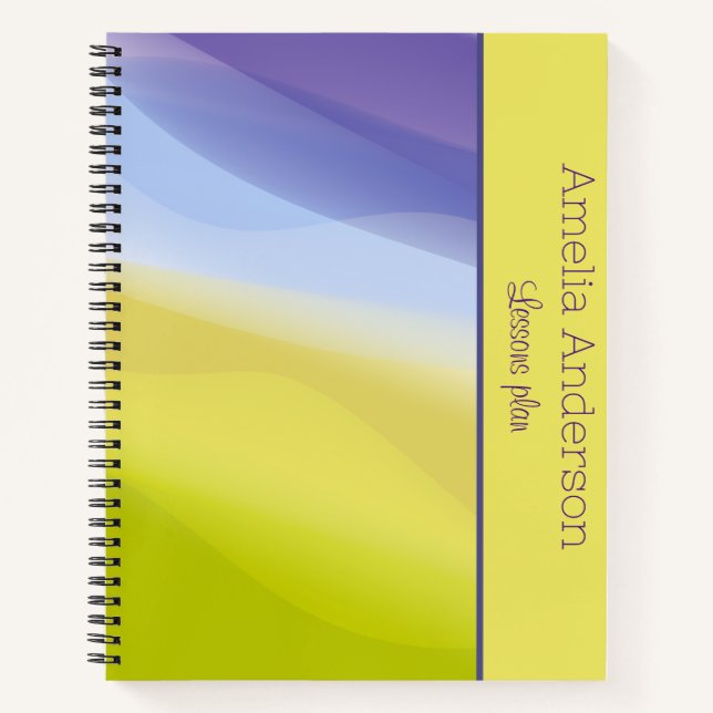 Abstract lime green lavender name Teacher Planner  Notebook (Front)
