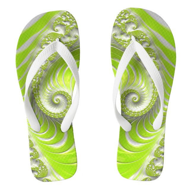 Abstract Lime Green Spiral Fractal Jandals (Footbed)
