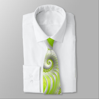 Abstract Lime Green Spiral Fractal Tie