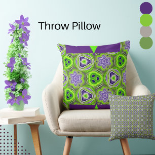 Abstract Lime Green, Yellows, and Purple Swirls Cushion