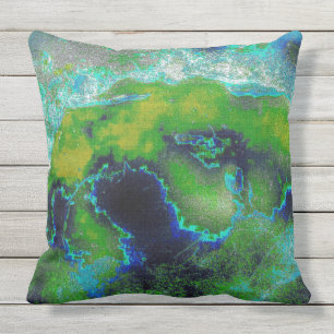 Abstract Limestone in Lime Greens and Blues Cushion