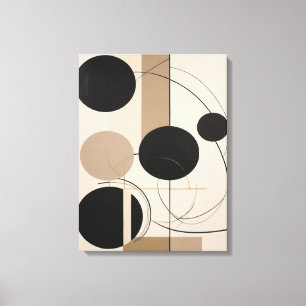 Abstract Line and Circle Modern Art in Beige Canvas Print