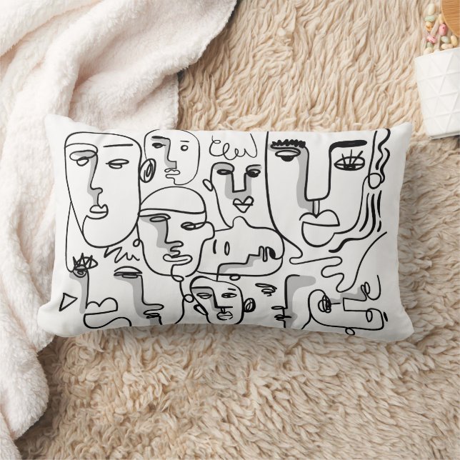 Abstract Line Art, Abstract Faces Drawing Lumbar Cushion (Blanket)