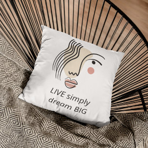 Abstract Line Art Face Live Simply Dream Big Quote Cushion