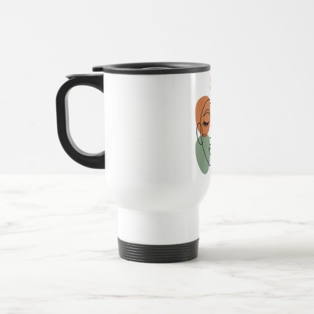 Abstract Line Art Face with Botanical Flair Travel Mug (Left)