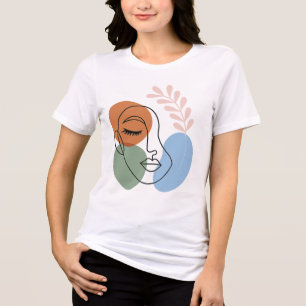Abstract Line Art Face with Botanical Flair Tri-Blend Shirt