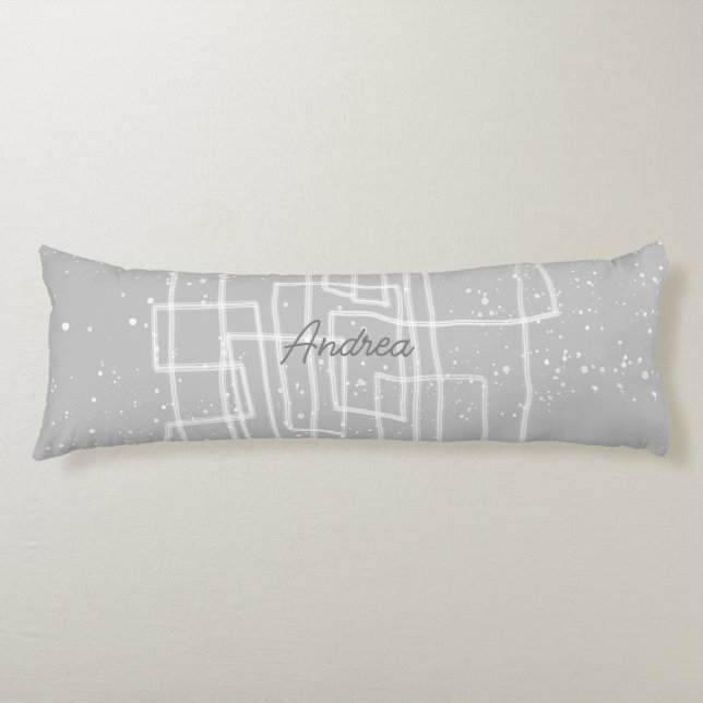 abstract line art grey and white add your text body cushion (Front)