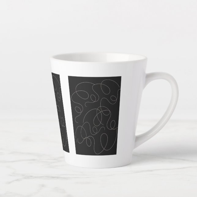 Abstract line art, Modern Black & White Design Latte Mug (Right)