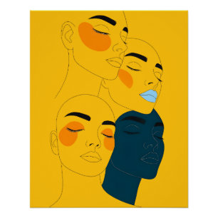 Abstract Line Art Print, Four Overlapping Faces Poster