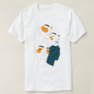 Abstract Line Art Print, Four Overlapping Faces T-Shirt