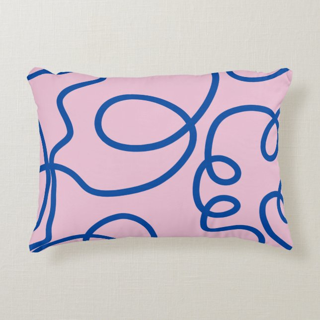 Abstract Line Art Retro Pink And Blue Decorative Cushion (Front)