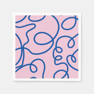 Abstract Line Art Retro Pink And Blue Napkin