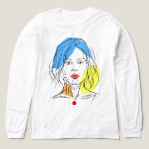 Abstract Line Art Woman Portrait Long Sleeve Shirt