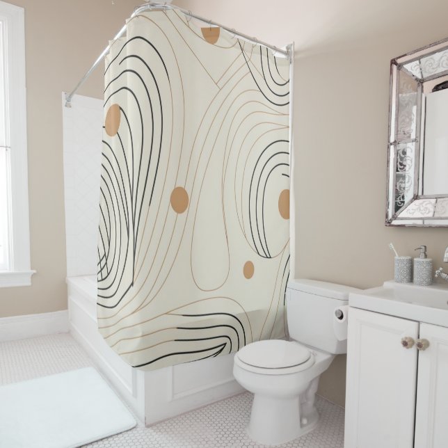 Abstract line beige and black colours shower curtain (In Situ)