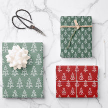 Abstract Line Christmas Trees on Red & Green