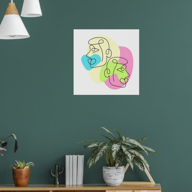 Abstract Line Colourful Twin Faces Poster (Living Room 1)