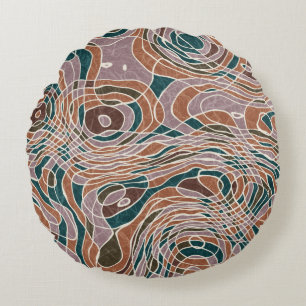 Abstract Line Geo Topographical Pattern Round Cushion