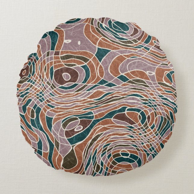 Abstract Line Geo Topographical Pattern Round Cushion (Front)