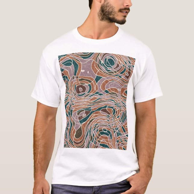 Abstract Line Geo Topographical Pattern T-Shirt (Front)