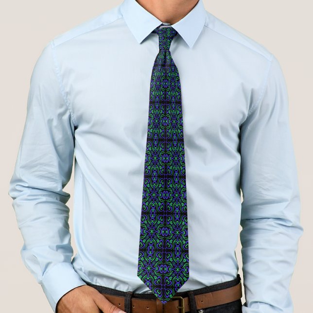 Abstract Line Pattern In Green Violet And Black Tie (Creator Uploaded)