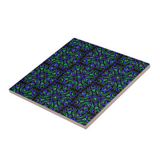 Abstract Line Pattern In Green Violet And Black Tile