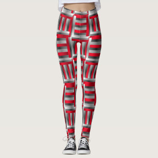 Abstract Line Pattern Red and Black Leggings