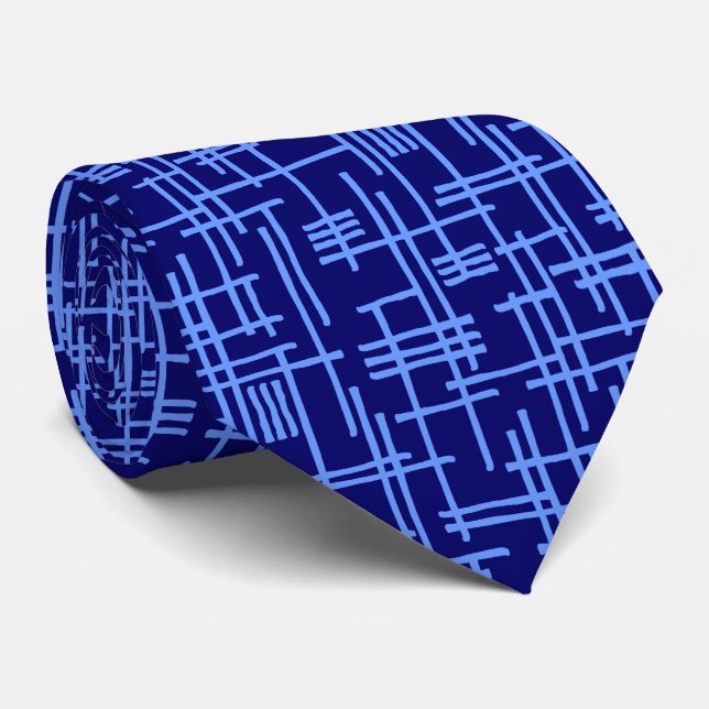 Abstract Lines 120923 - Baby Blue on Dark Blue Tie (Rolled)