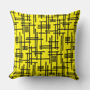Abstract Lines 120923 - Black on Bright Yellow Cushion