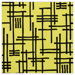 Abstract Lines 120923 - Black on Bright Yellow Fabric