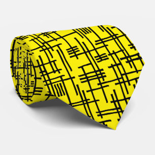 Abstract Lines 120923 - Black on Bright Yellow Tie