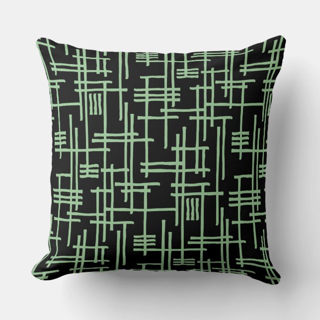 Abstract Lines 120923 - Faded Green on Black Cushion (Front)
